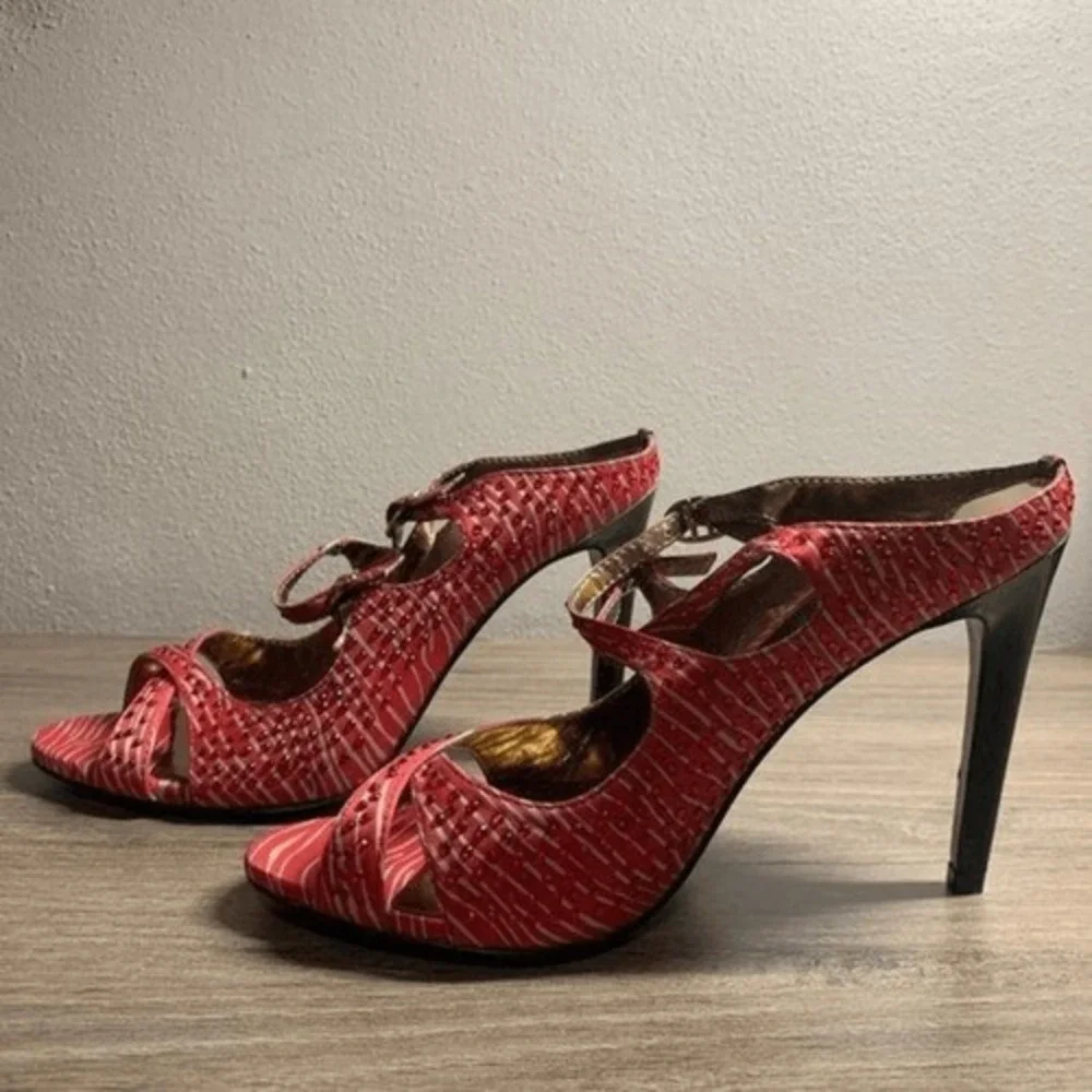 CARLOS SANTANA Red Zebra Rhinestone Stiletto Heeled Sandals Women‎ Size 6